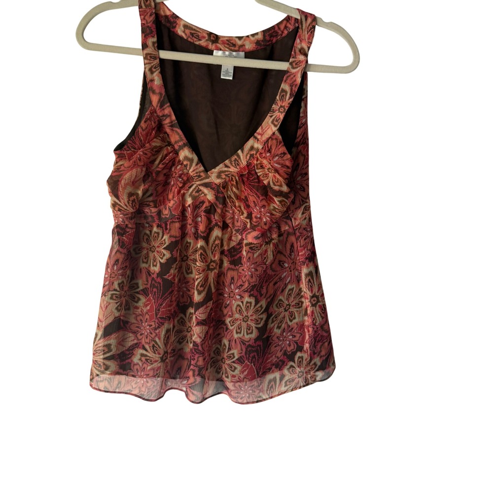 Ann Taylor Y2k LOFT Floral Sleeveless‎ Blouse Size 6 Pink Brown Casual Top Fairy